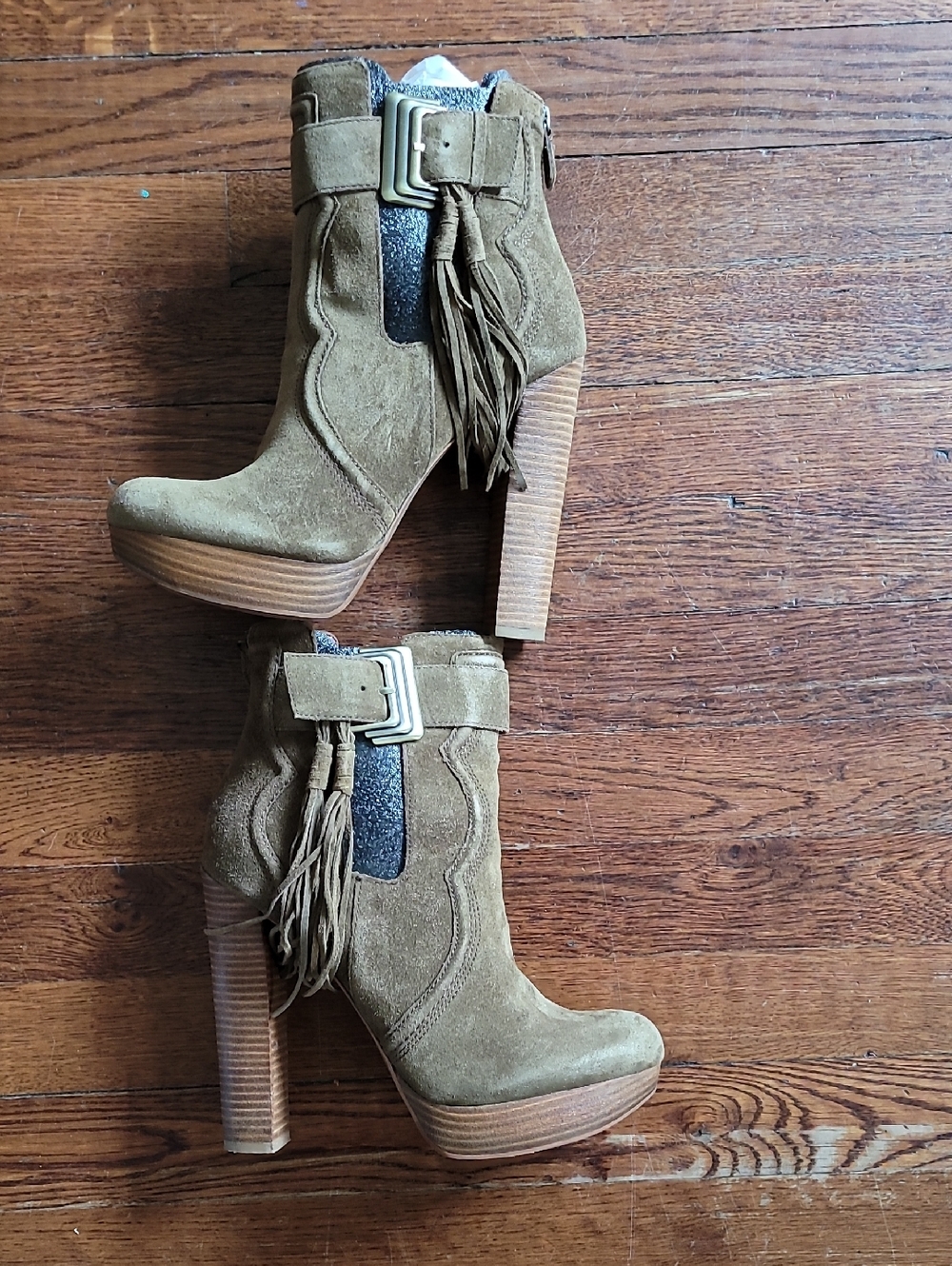 Boutique 9 Tan Suede Fringe Platform Ankle Boots